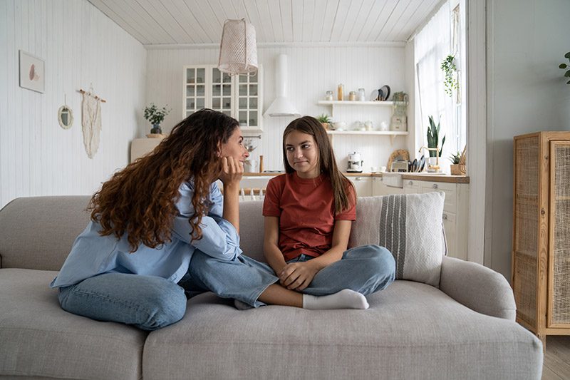 Mum discussing divorce with daughter